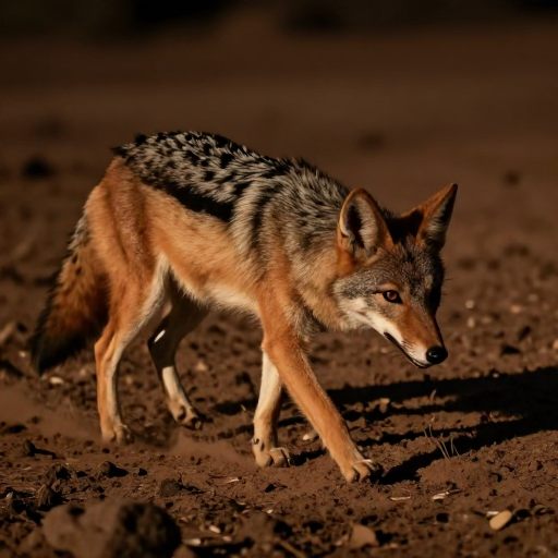 A solitary aardwolf emerges from twilight shadows, symbolizing enduring persistence.