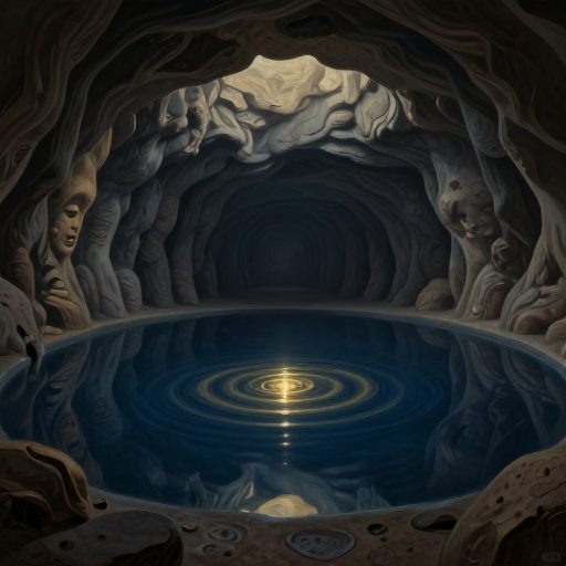 A vast, silent echo chamber where a single, luminous ripple suggests a primal, unresolved loop.