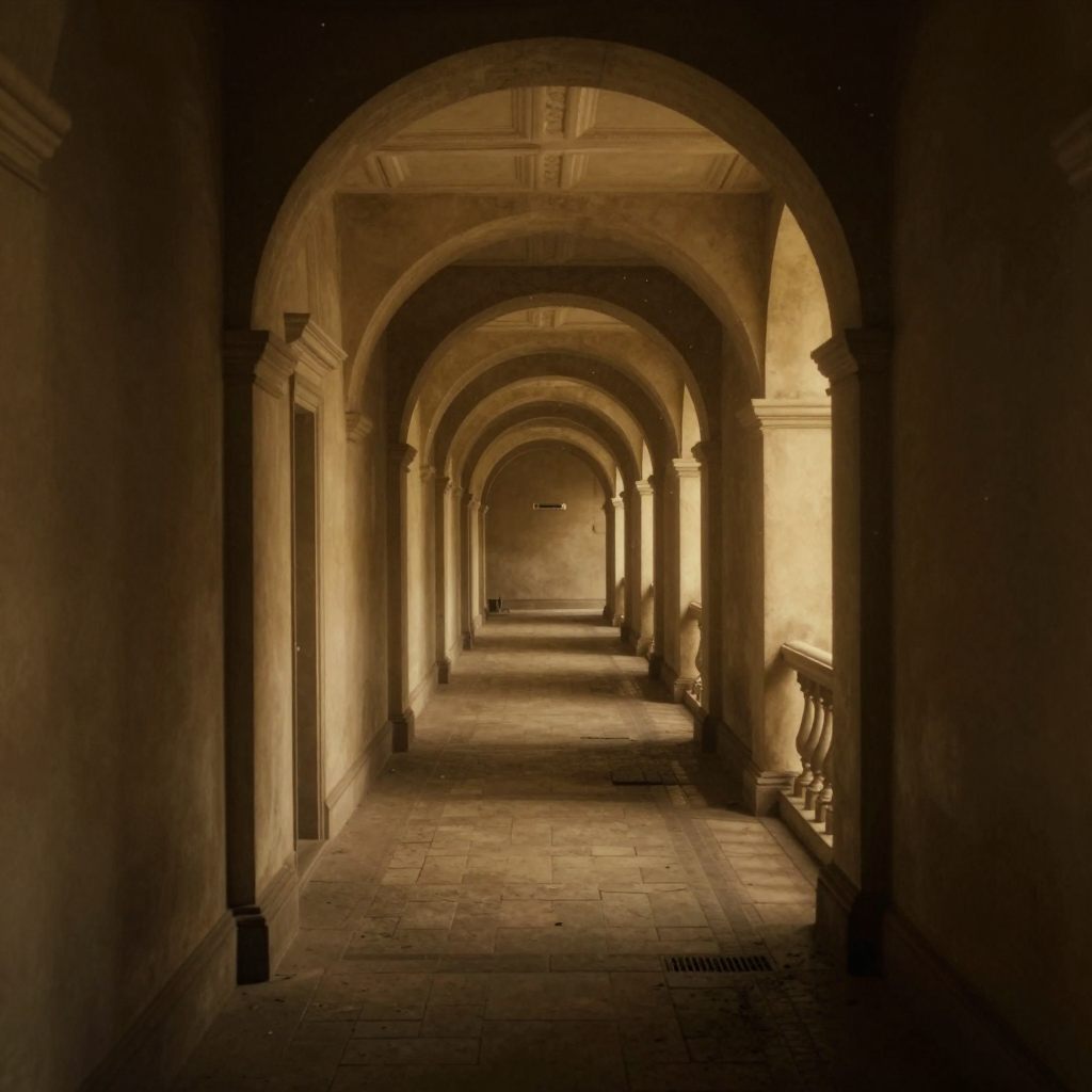 A winding architectural passage forming a cyclical loop.