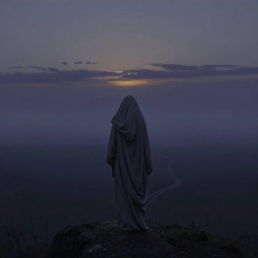 A solitary figure standing at the edge of a vast, foggy expanse, symbolizing emotional abandonment.