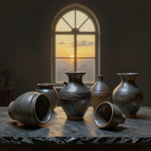 Spent vessels in quiet decay.