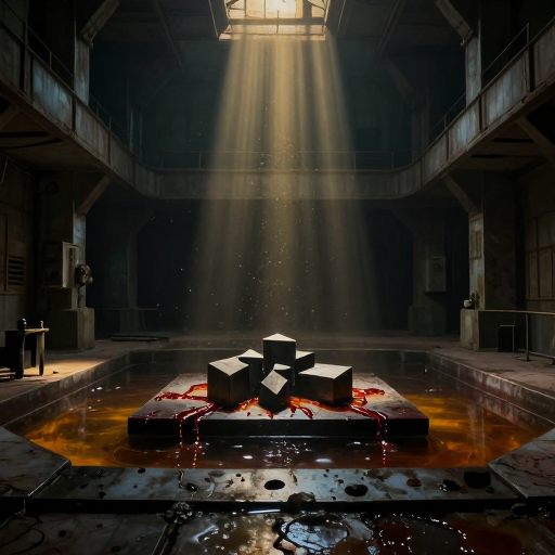 A quiet, cavernous industrial space symbolizing psychological transformation.