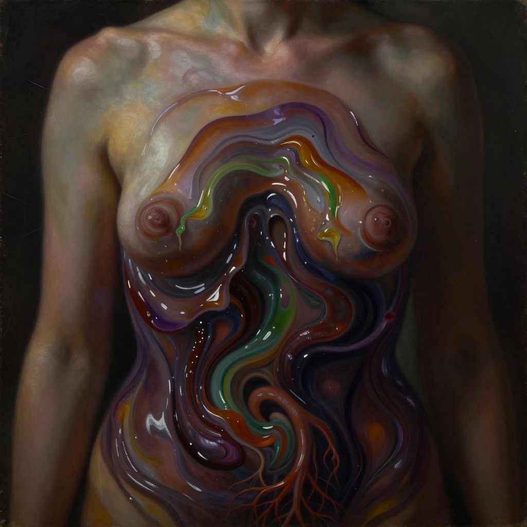 A translucent figure holding a churning, internalized emotional landscape.