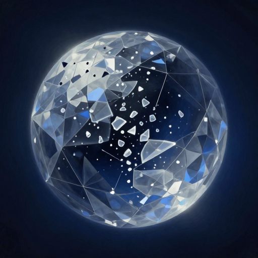 A crystalline sphere shattering into beautiful, non-conforming fragments.