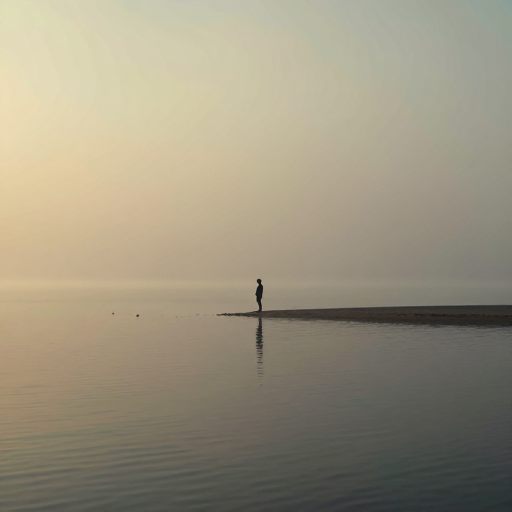 A figure poised at a liminal threshold during a moment of suspended transition.