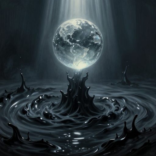 A fragile sphere recoiling from a viscous, encroaching darkness.