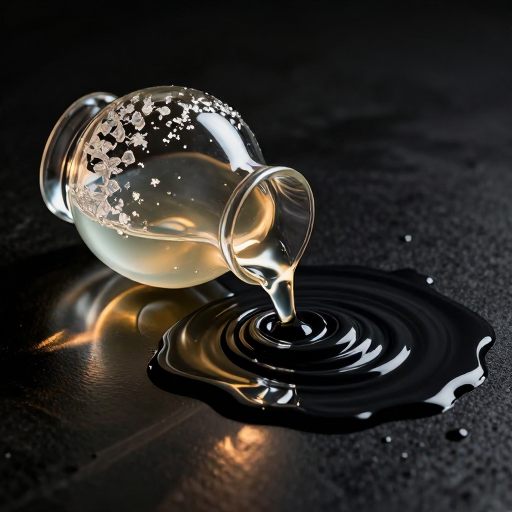 A glass vessel overflowing into a void, representing the rejection of toxicity.