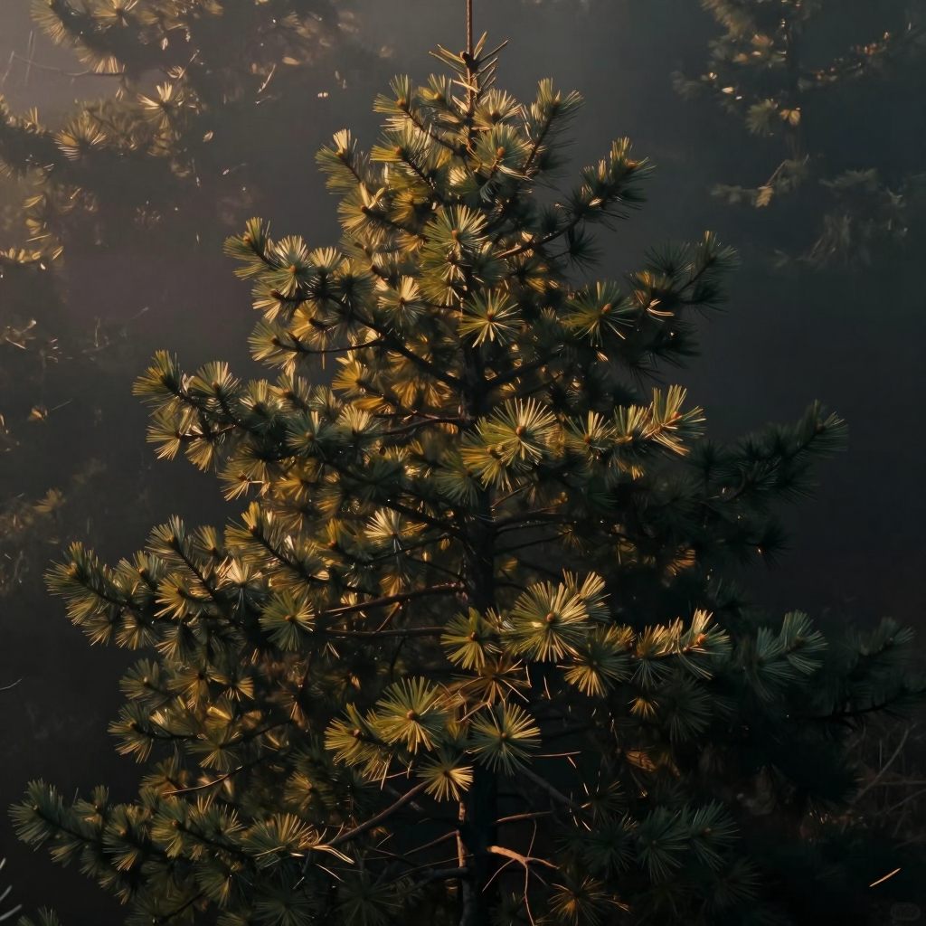 A solitary, mist-covered branch of Abies bracteata symbolizing enduring boundaries.