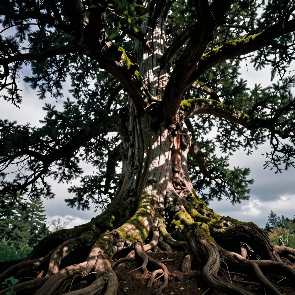 Massive, deeply rooted Abies tree symbolizing enduring subconscious commitment.