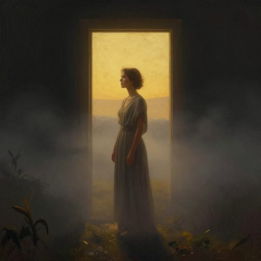 Symbolic portrait of grace at a threshold.