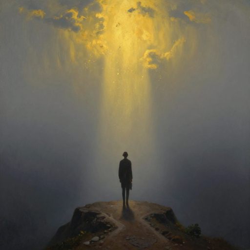 A solitary figure standing at the edge of a threshold, symbolizing necessary detachment.
