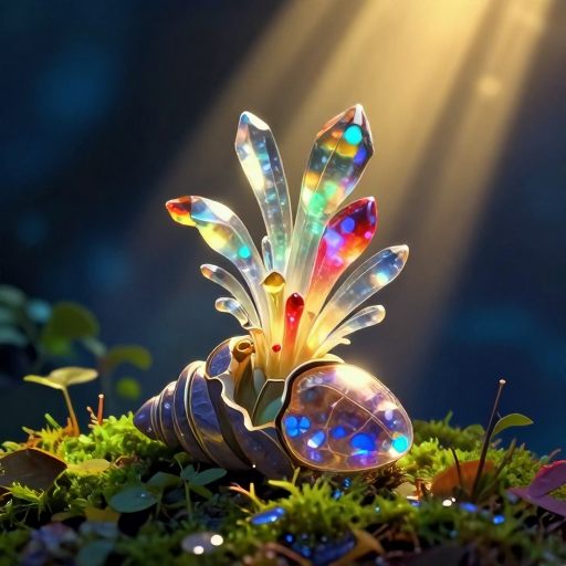 Emerging crystalline flora symbolizing fruition.