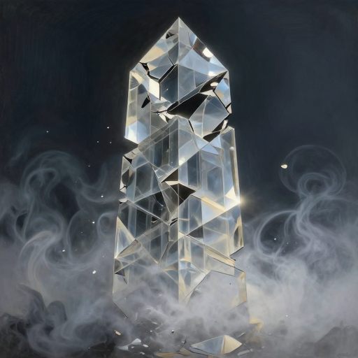 A colossal, intricate structure dissolving into mist at dawn.