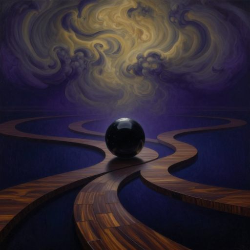 A winding path leading back to its origin under a heavy sky.