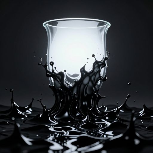 A sublime, fragile glass form being overwhelmed by viscous, unnatural shadow.