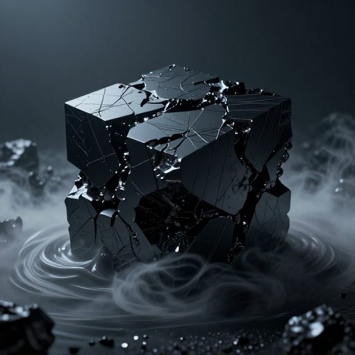 A monolithic, obsidian structure emerging from mist, symbolizing psychological pressure.