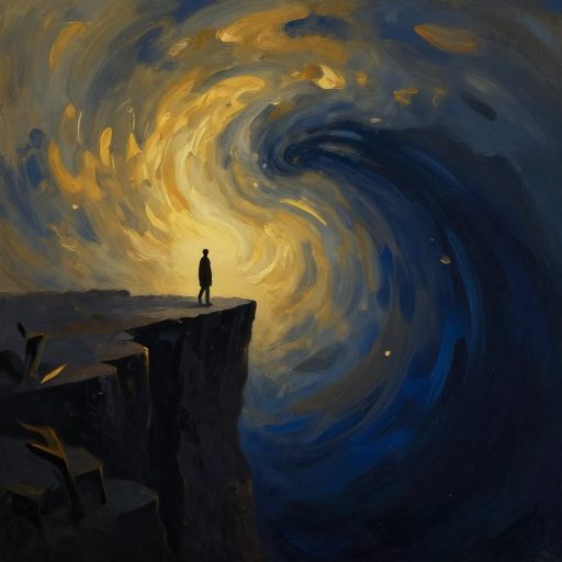 Figure poised at a chasm threshold.