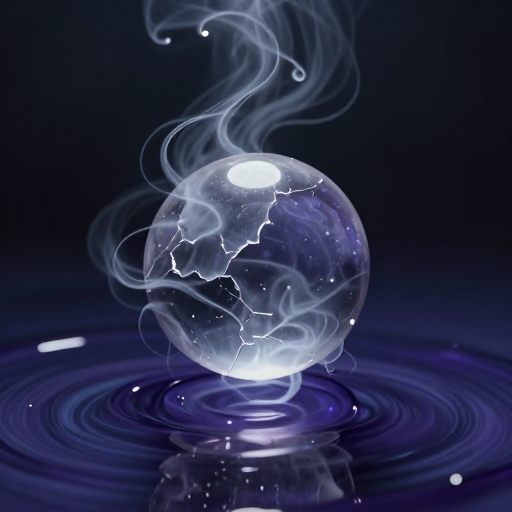 A fragile, crystalline sphere suspended in viscous twilight, representing a necessary psychological halt.