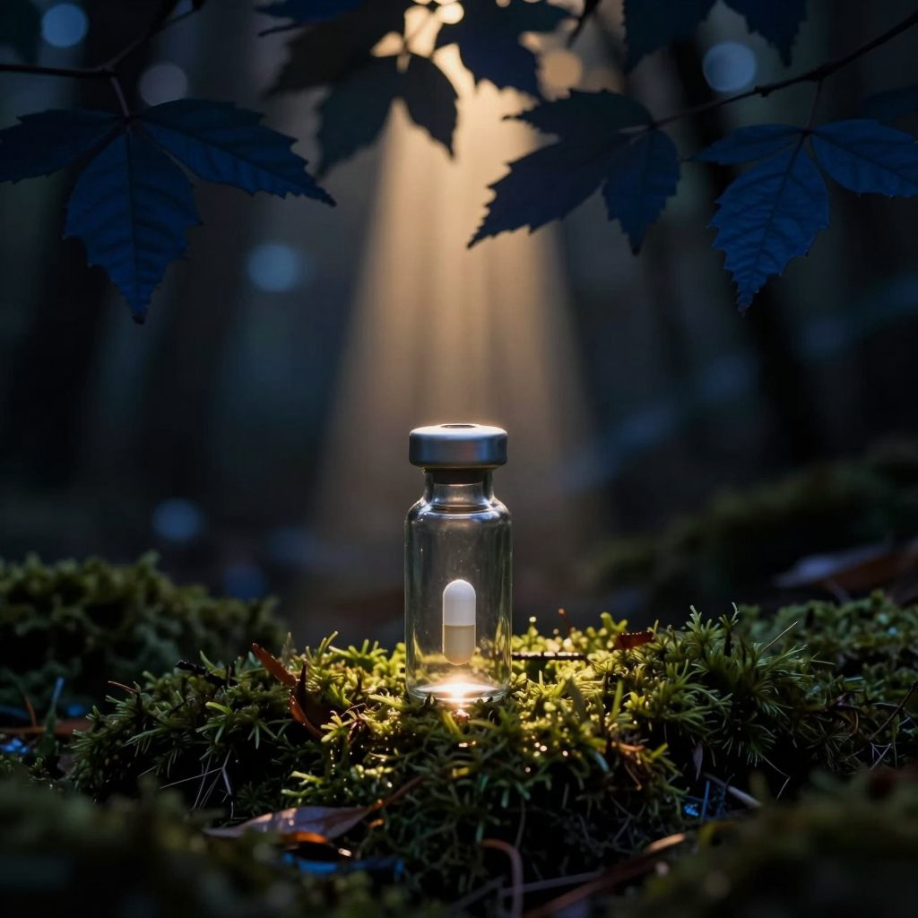 A small vial containing a capsule, symbolizing a difficult choice at a critical juncture.