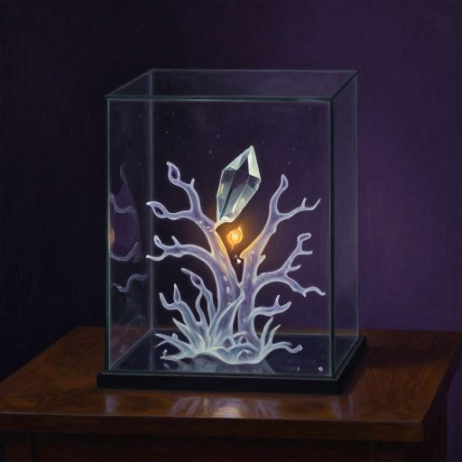 Fragmented potential within a glass terrarium.