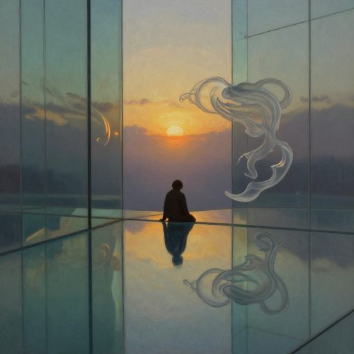 A figure suspended in quiet inertia amidst a vast, diffused threshold.
