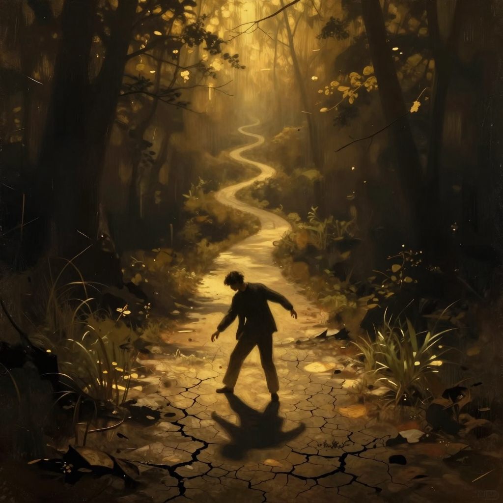 A solitary figure halts on a vast, windswept path, compelled to execute a sudden, profound reversal of direction.