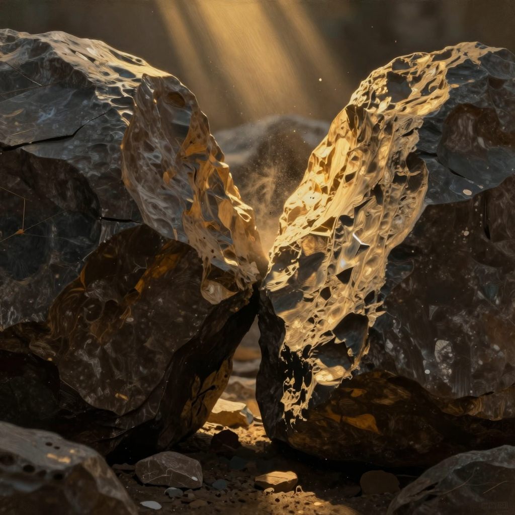 Close-up of two rough stones grinding together in dramatic slow motion.