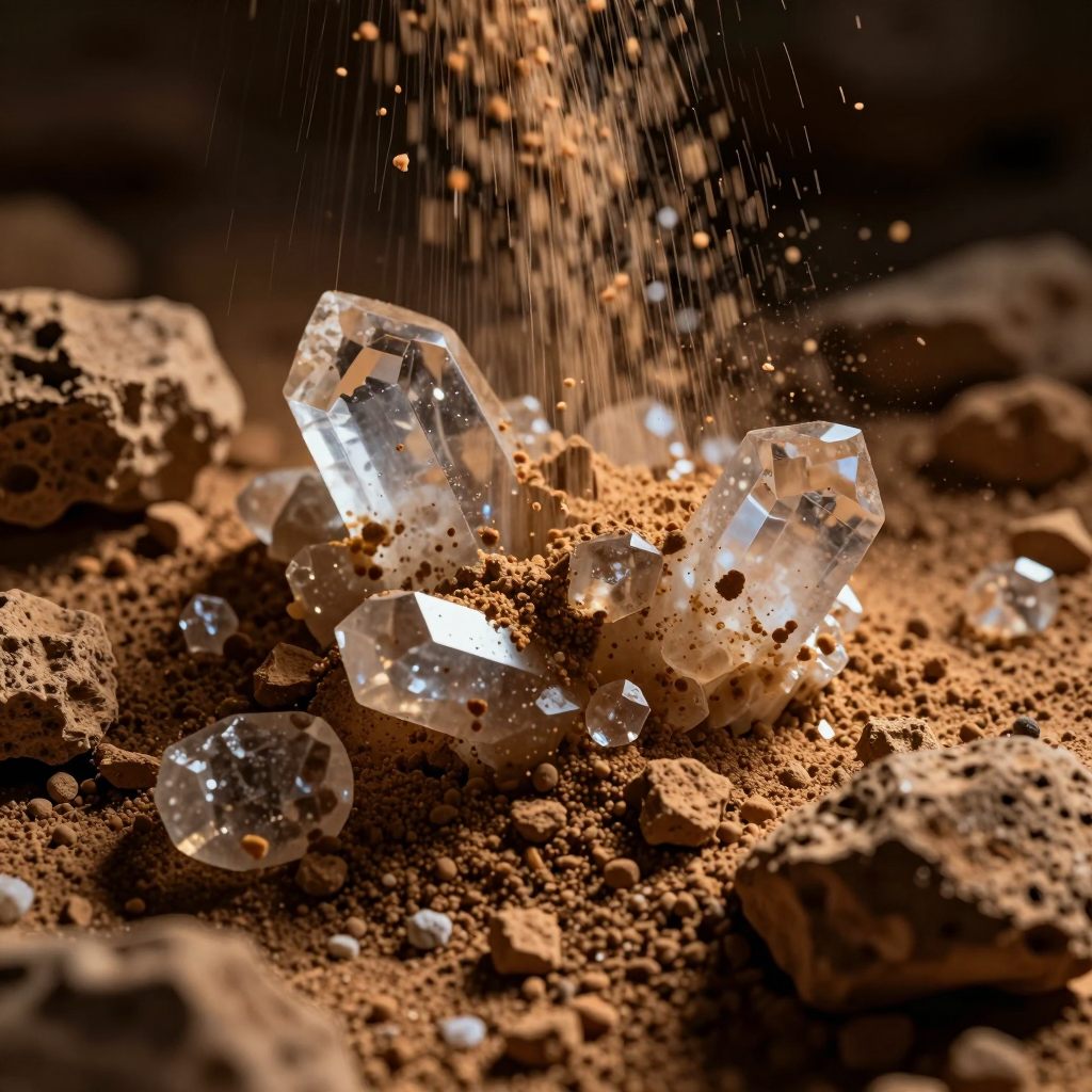 Grinding crystalline formation under intense pressure.