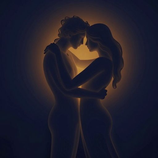 Two figures merging in a profound, boundary-testing embrace.