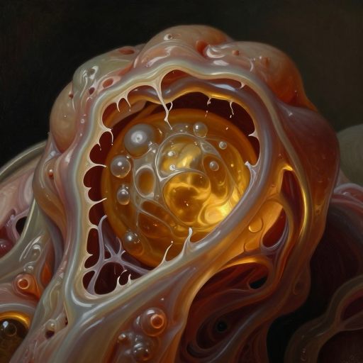 A pressurized, viscous formation beneath translucent skin.