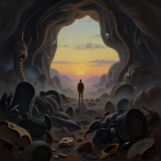 A solitary figure at the edge of a vast, dissolving landscape, seeking necessary distance.