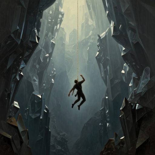 Controlled descent into a vast abyss, symbolizing acceptance of a difficult phase.