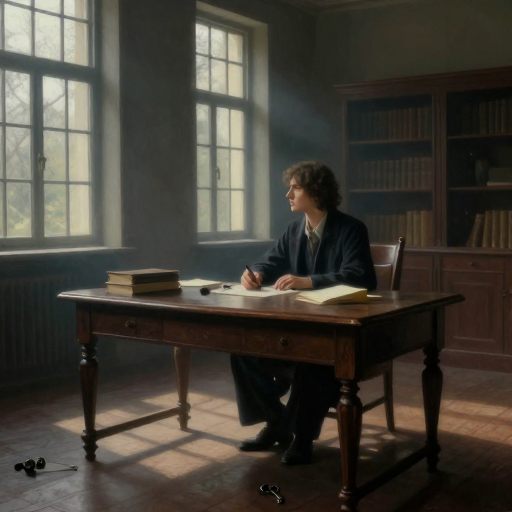 A solitary figure lost in thought amidst a softly dissolving memory.