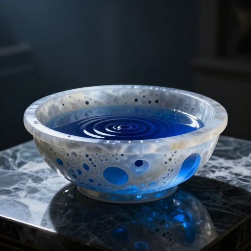 A porous, crystalline vessel overflowing with deep, viscous liquid.
