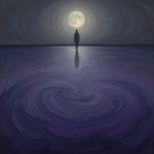 A figure dissolving into a pool of collected shadows.