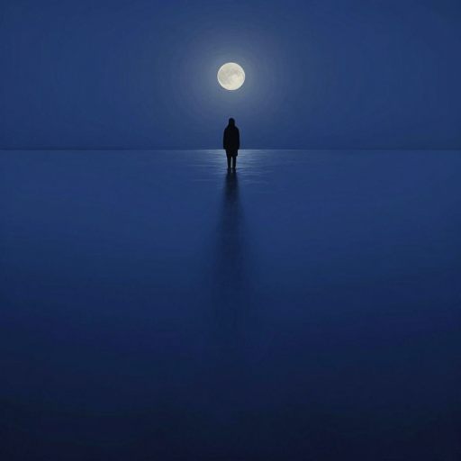 A figure dissolving into deep, indigo water, symbolizing emotional absorption.