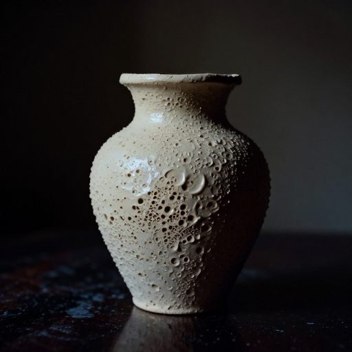 A delicate, porous clay vessel saturated with deep, luminous shadow.