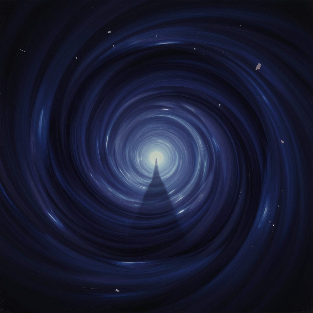 A silent vortex of polished obsidian and swirling nebula gas, symbolizing the psyche's internalization of experience.