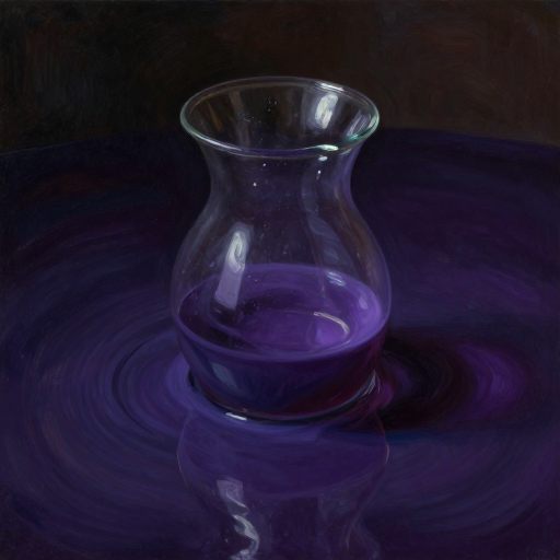A glass vessel slowly absorbing a swirling, viscous liquid.