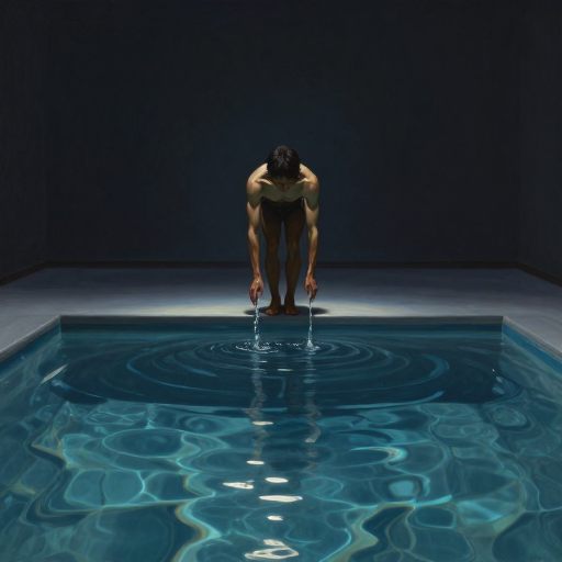 A solitary figure maintains fragile equilibrium at a threshold of overwhelming desire.