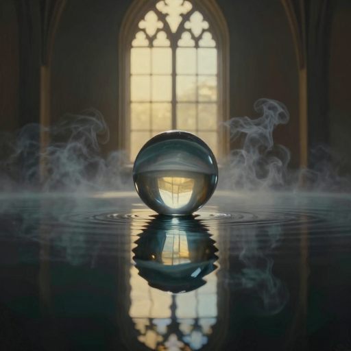 A glass sphere suspended above still water, symbolizing necessary limits.