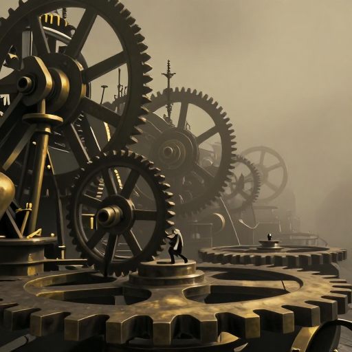 A lone figure attempting to maintain order in a vast, illogical landscape.