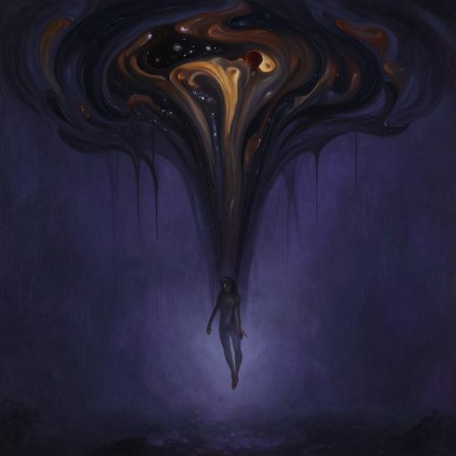 A figure trapped beneath a crushing, ethereal weight.