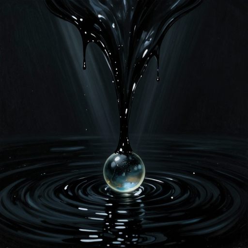 A small, luminous glass sphere under the crushing weight of a dark, viscous tide.