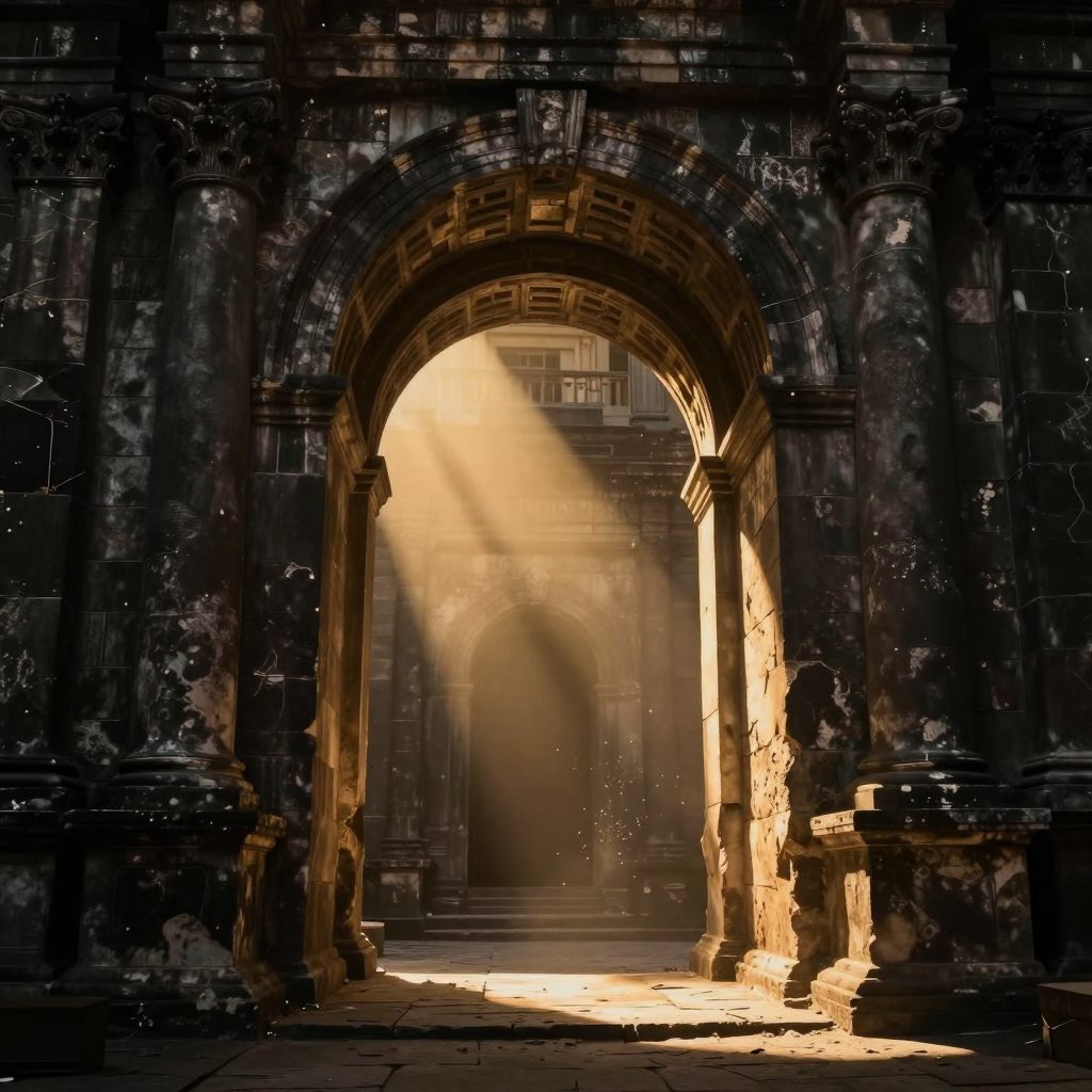 A monumental stone arch symbolizing a passage through a critical threshold.