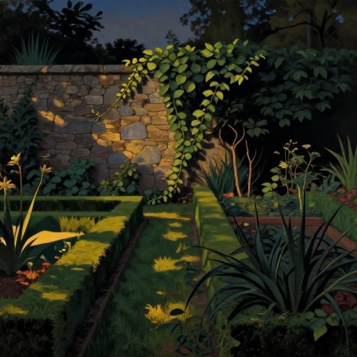 Two gardens separated by a wall, symbolizing the pressing boundary between the conscious and subconscious self.