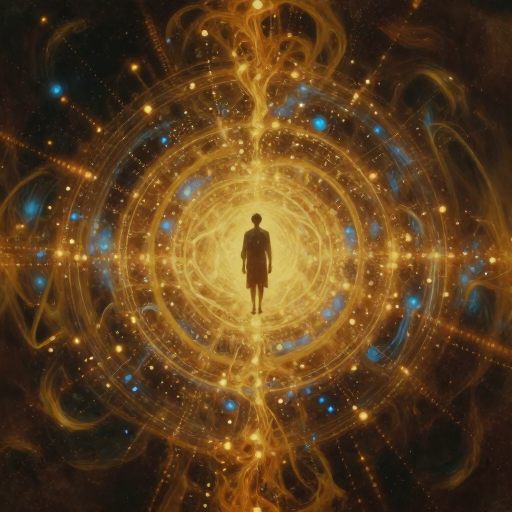 A figure enveloped in kinetic golden energy, symbolizing heightened awareness.