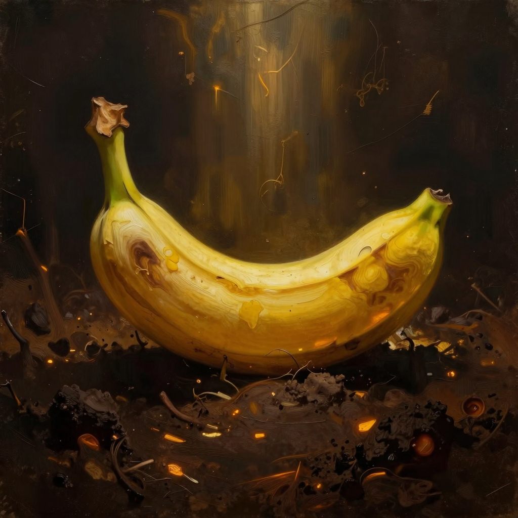 A singular, exotic golden fruit emerges from deep, fertile shadow.
