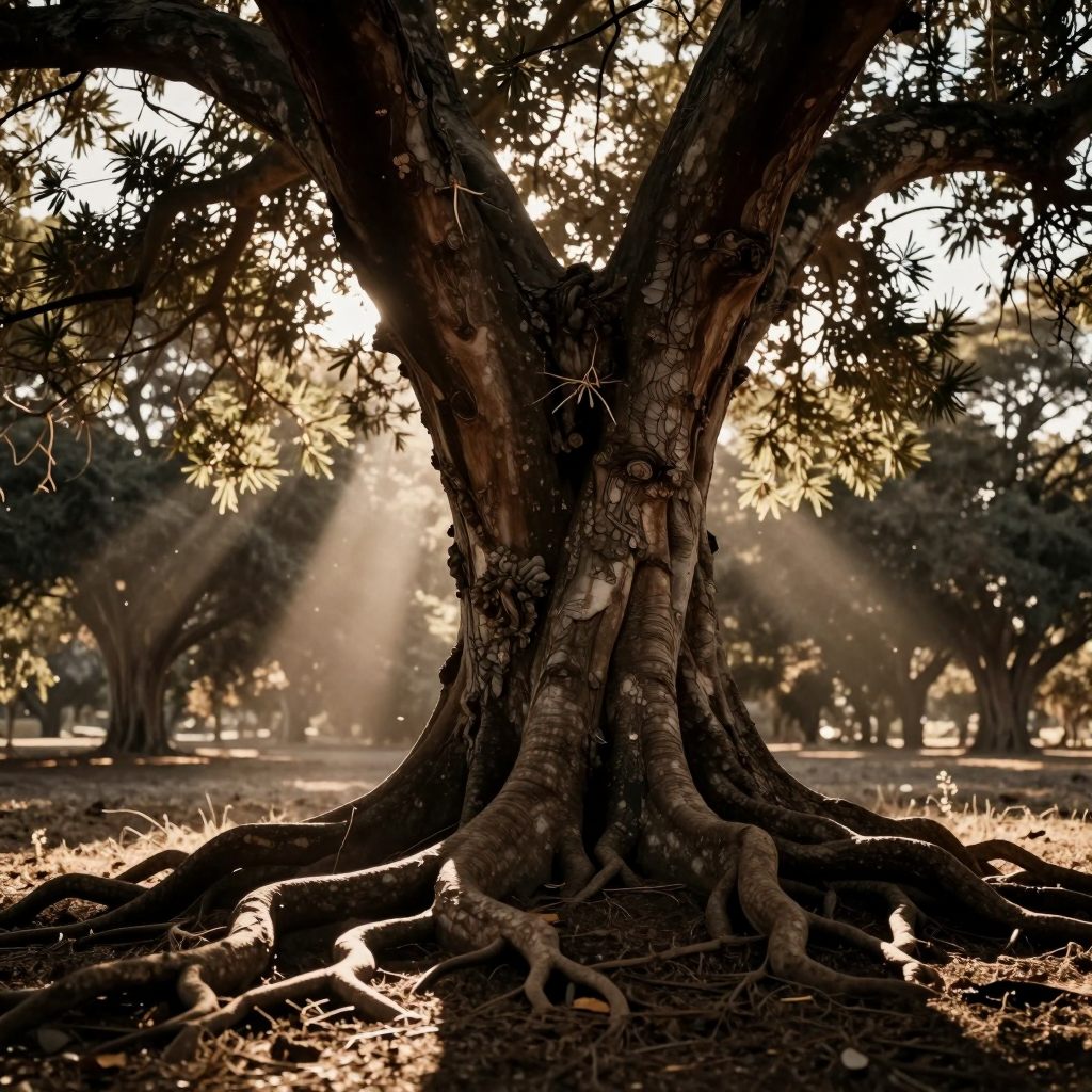 Resilient structure of a dark acacia tree.