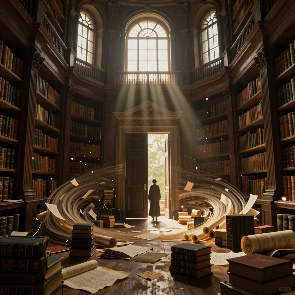 A figure stands at a threshold under intense pressure.